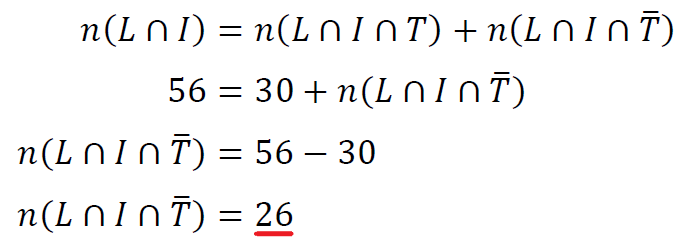 n(L∩I∩T ̅ )を求める式の画像